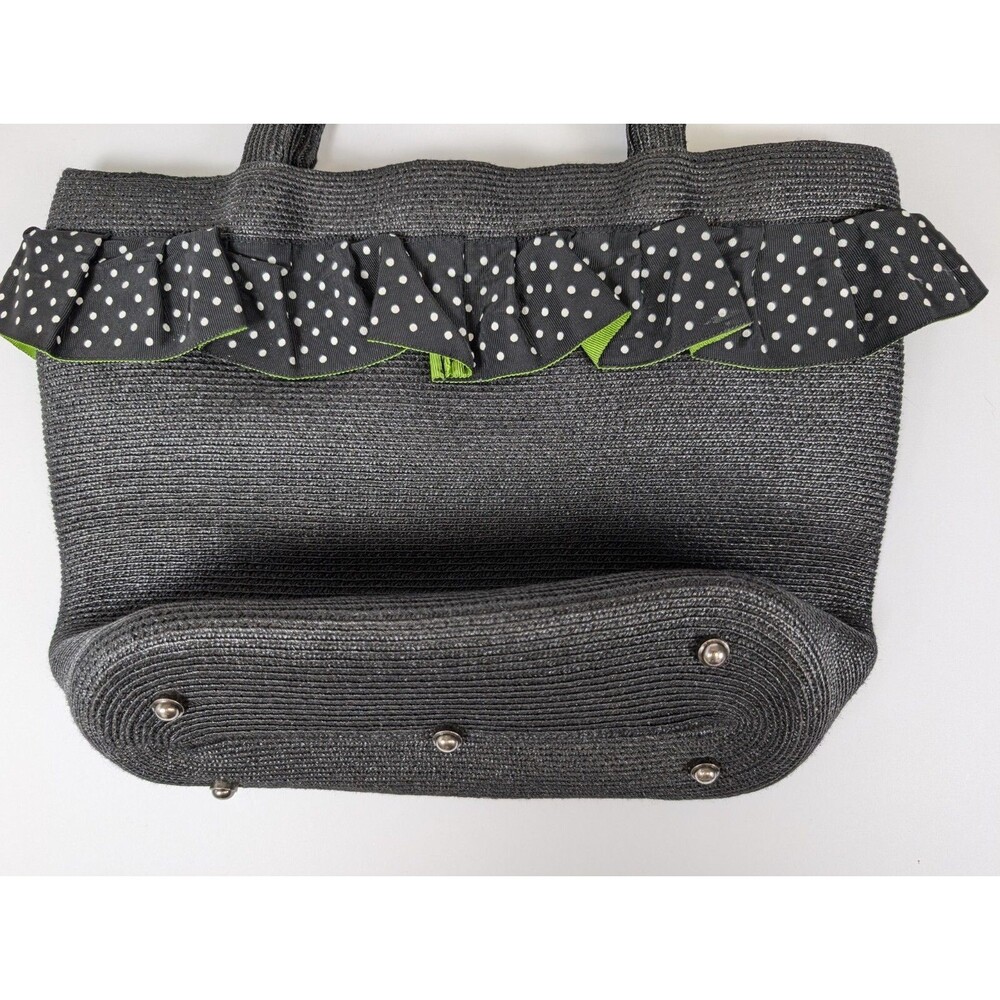Eric Javits New York Handbag Woven Ruffle Polka Dot Trim Black Snap Clean! - Picture 3 of 15
